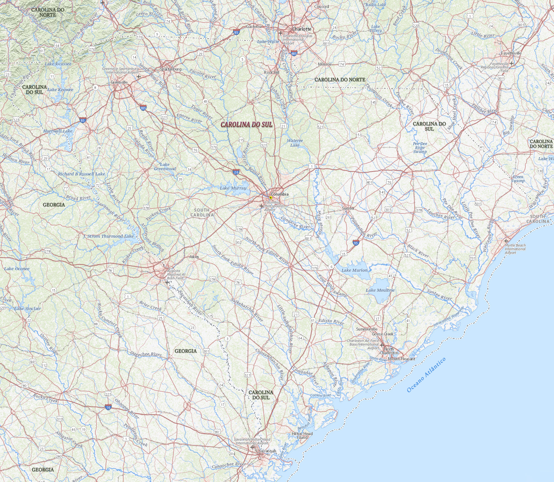 Mapa Carolina do Sul - Físico