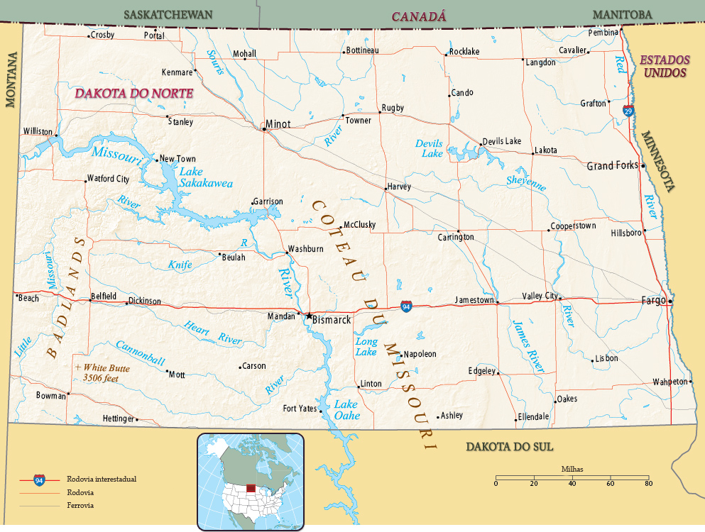 Mapa Dakota do Norte