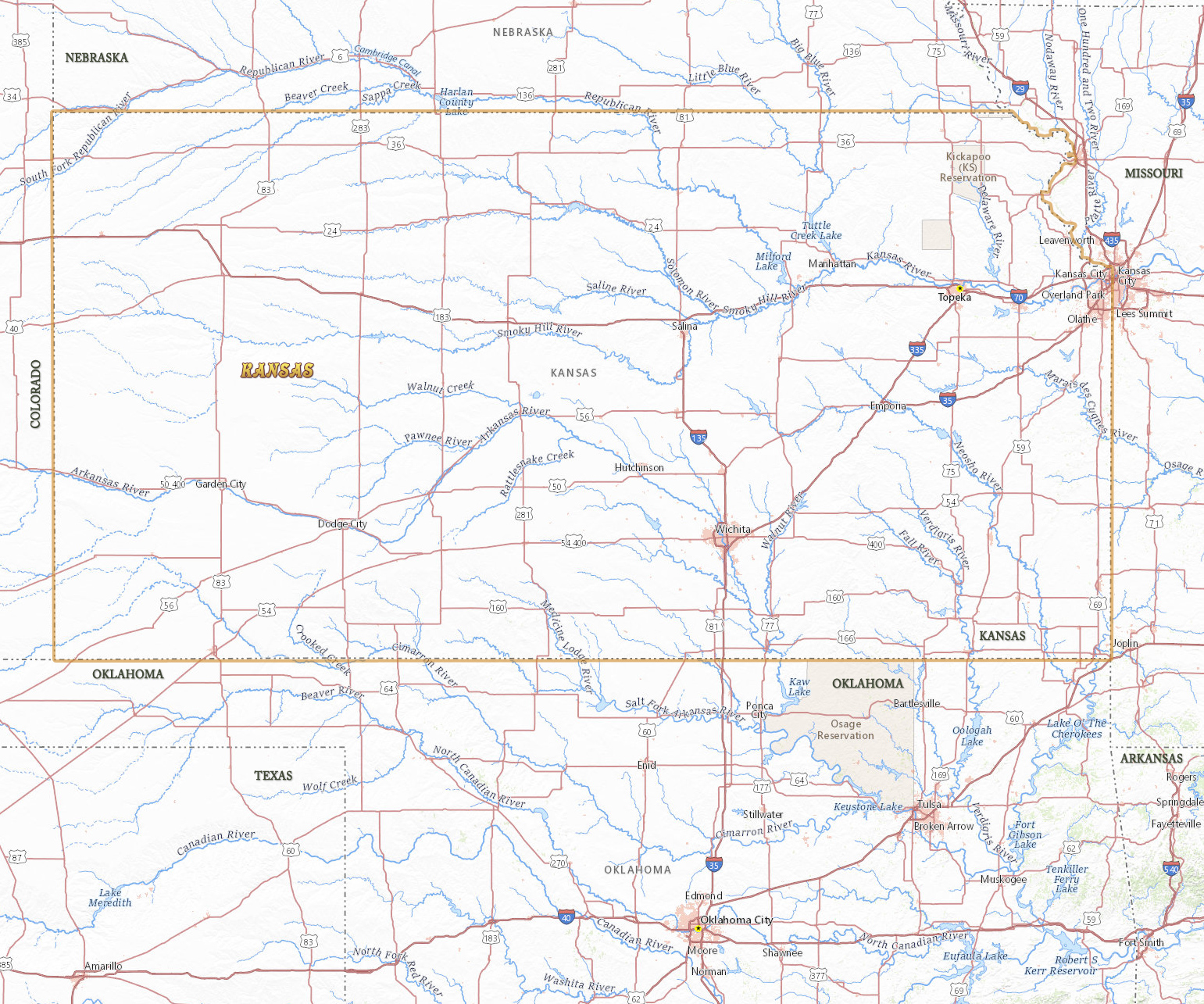 Mapa Kansas fisico