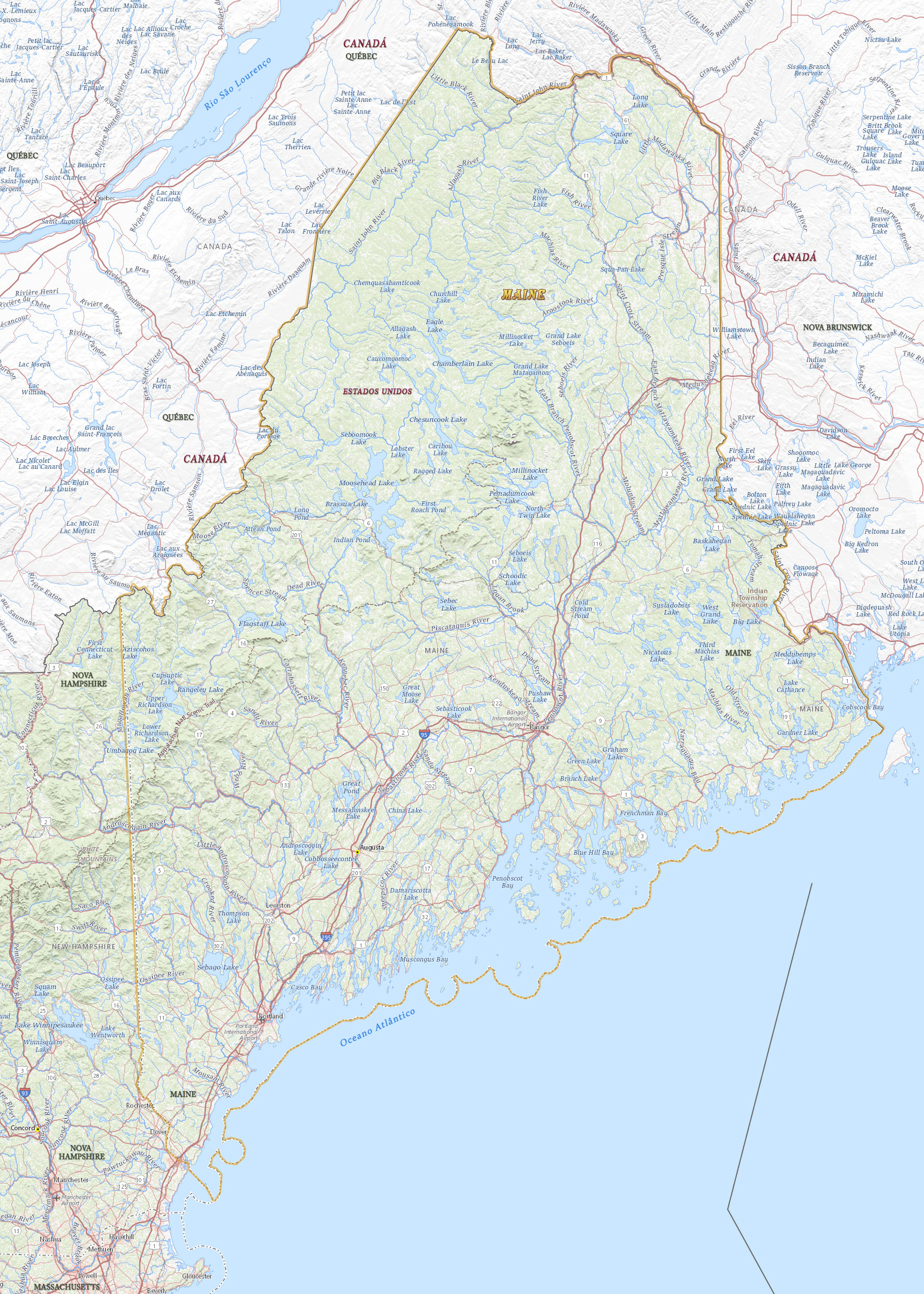 Mapa fisico Maine
