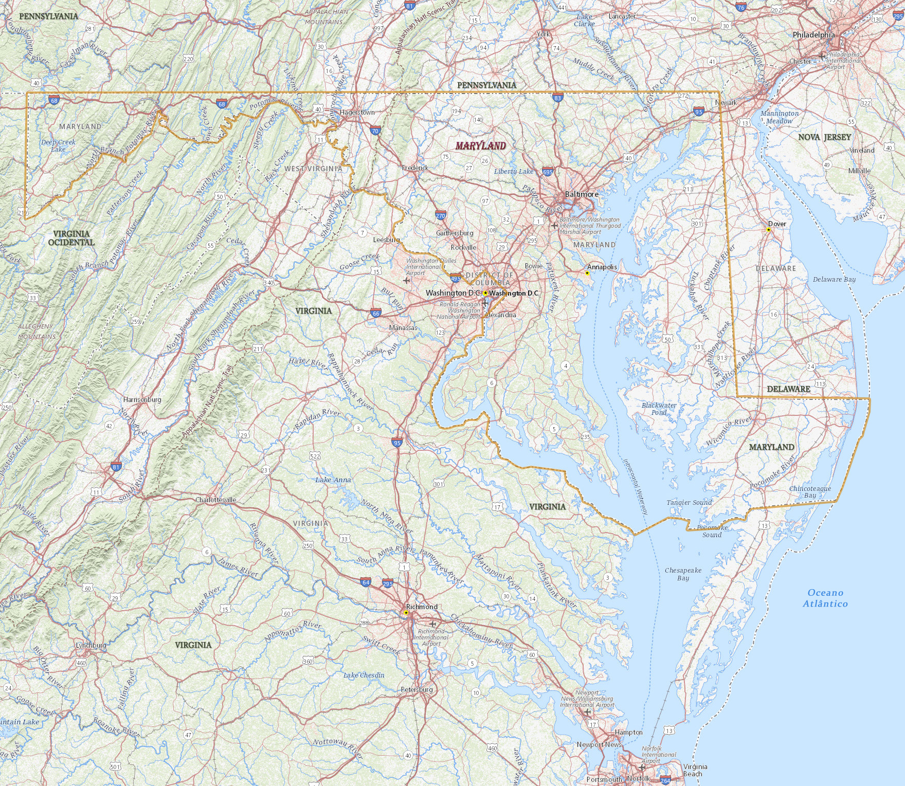 Maryland mapa fisico