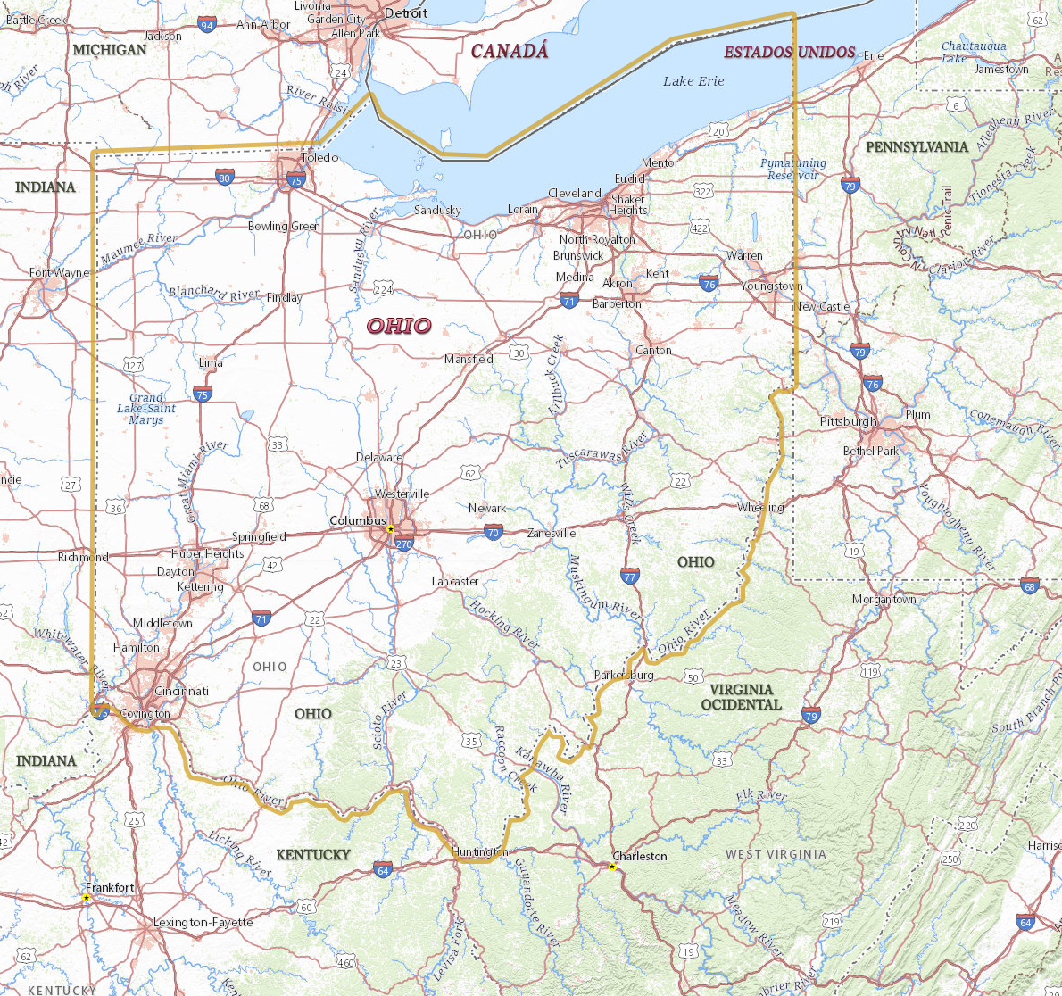 Mapa Ohio fisico
