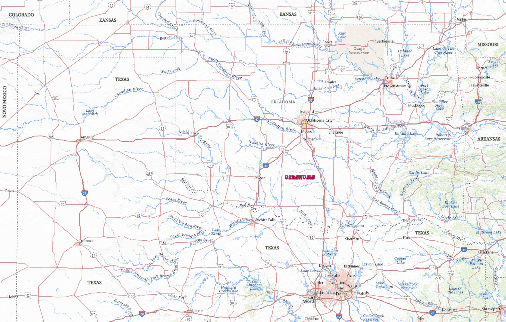 Mapa Oklahoma fisico