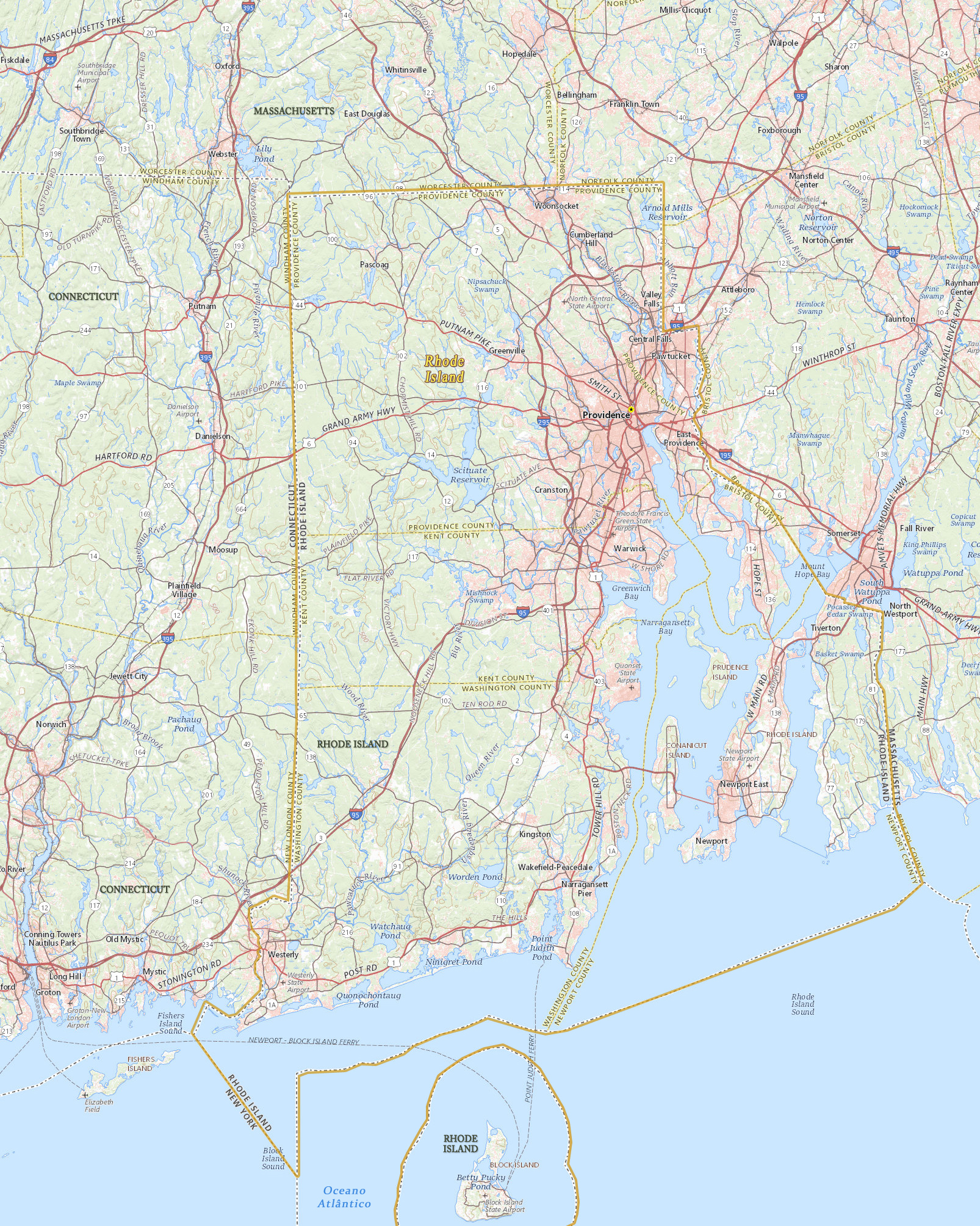 Mapa de Rhode Island fisico