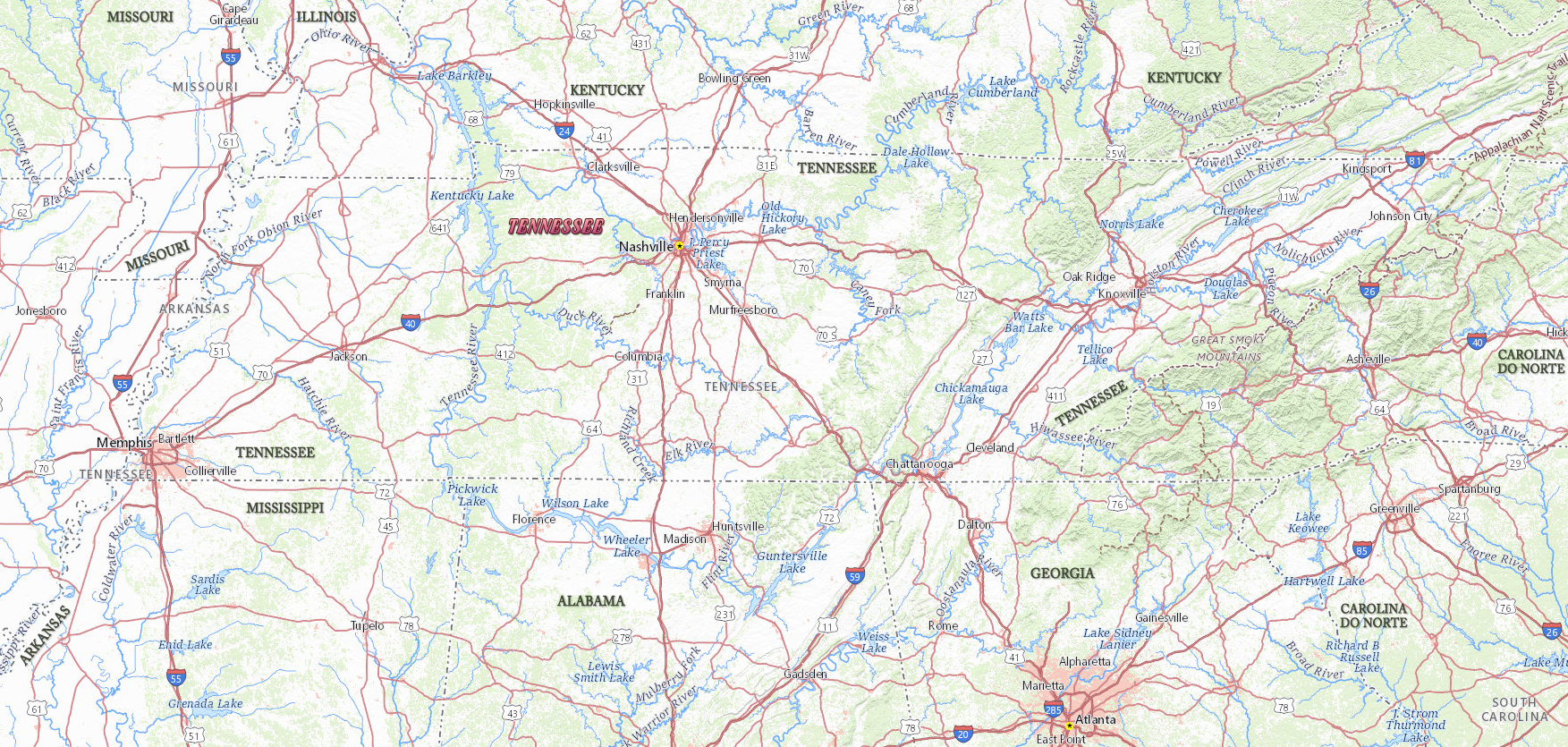Mapa De Tennessee Físico 6608