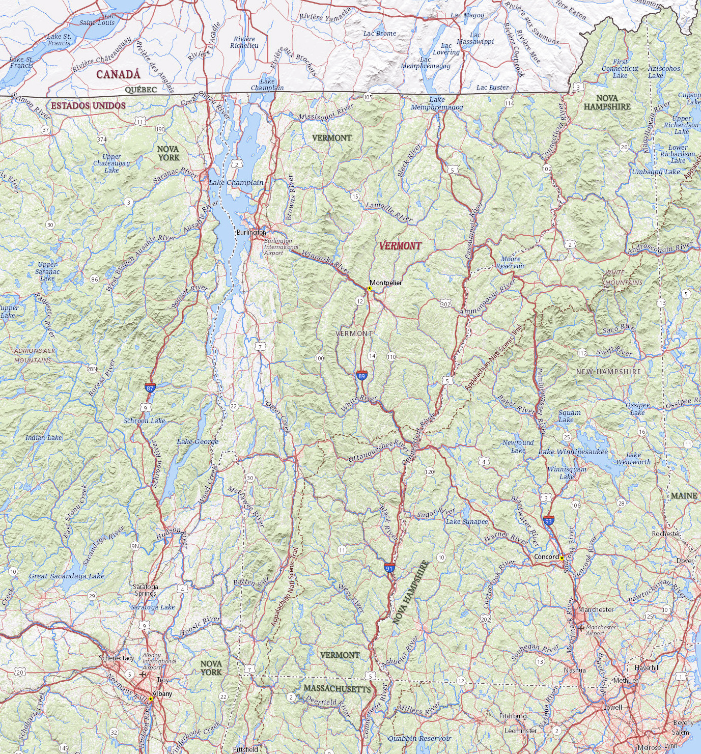 Mapa Vermont Físico