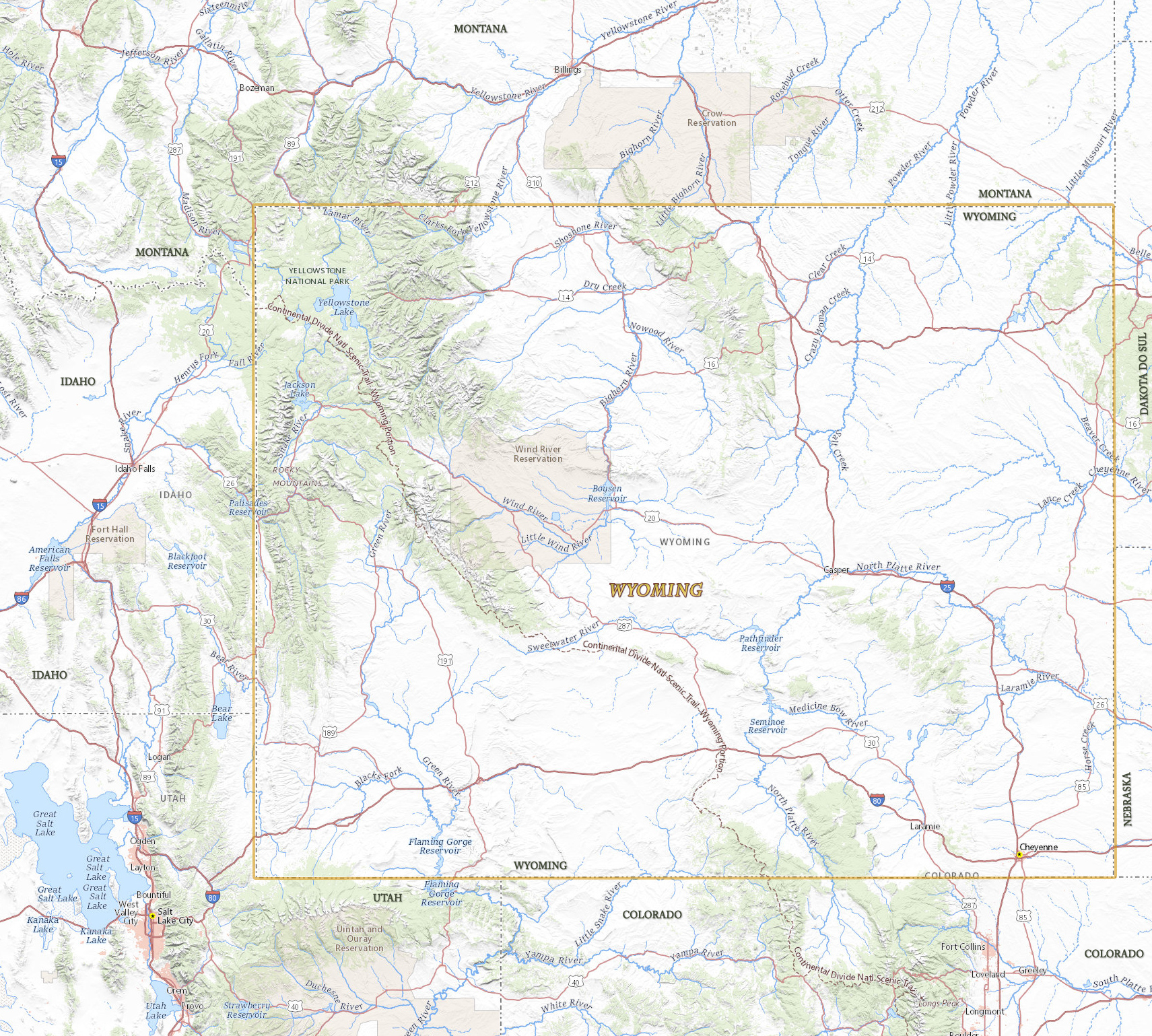 Mapa Wyoming fisico